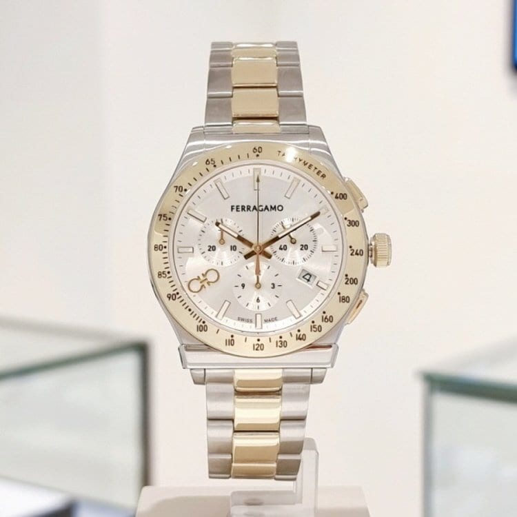 Salvatore Ferragamo 1927 Chrono Silver Dial Two Tone Steel Strap Watch for Men - SFKZ00523 Buy Now By Salvatore Ferragamo