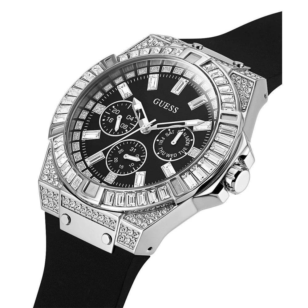 Guess Baguette Crystals Black Dial Black Silicone Strap Watch For Men - GW0208G1 Buy Now By Guess