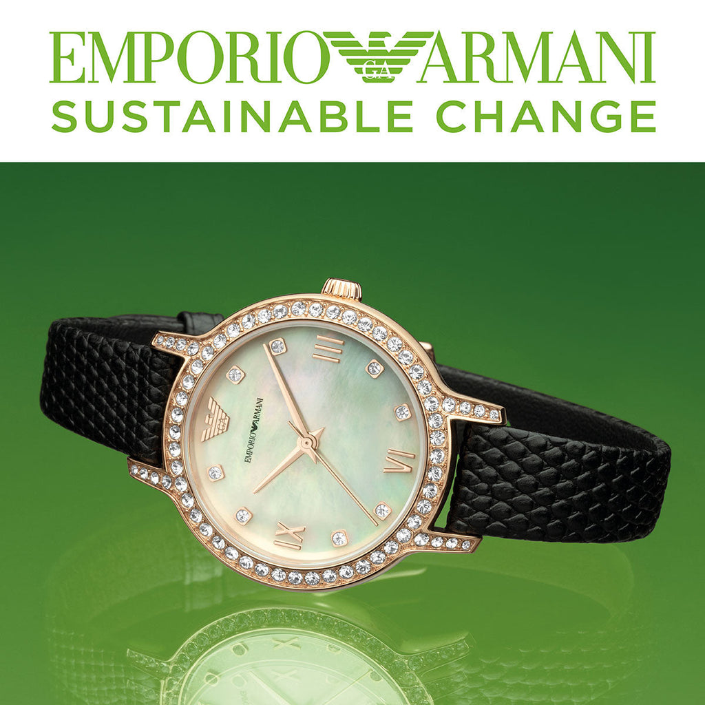 Emporio Armani Cleo Three-Hand Mother of Pearl Dial Black Leather Strap Watch For Women - AR11485 Buy Now By Emporio Armani