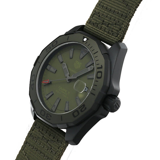Tag Heuer Aquaracer Automatic Green Dial Khakhi Green Nylon Strap Watch for Men - WAY208E.FC8222 Buy Now By Tag Heuer