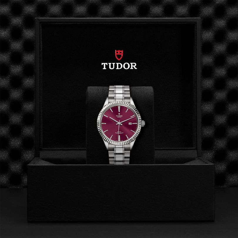 Tudor Style Automatic Burgundy Red Dial Silver Steel Strap Watch for Men - M12710-0015 Buy Now By Tudor