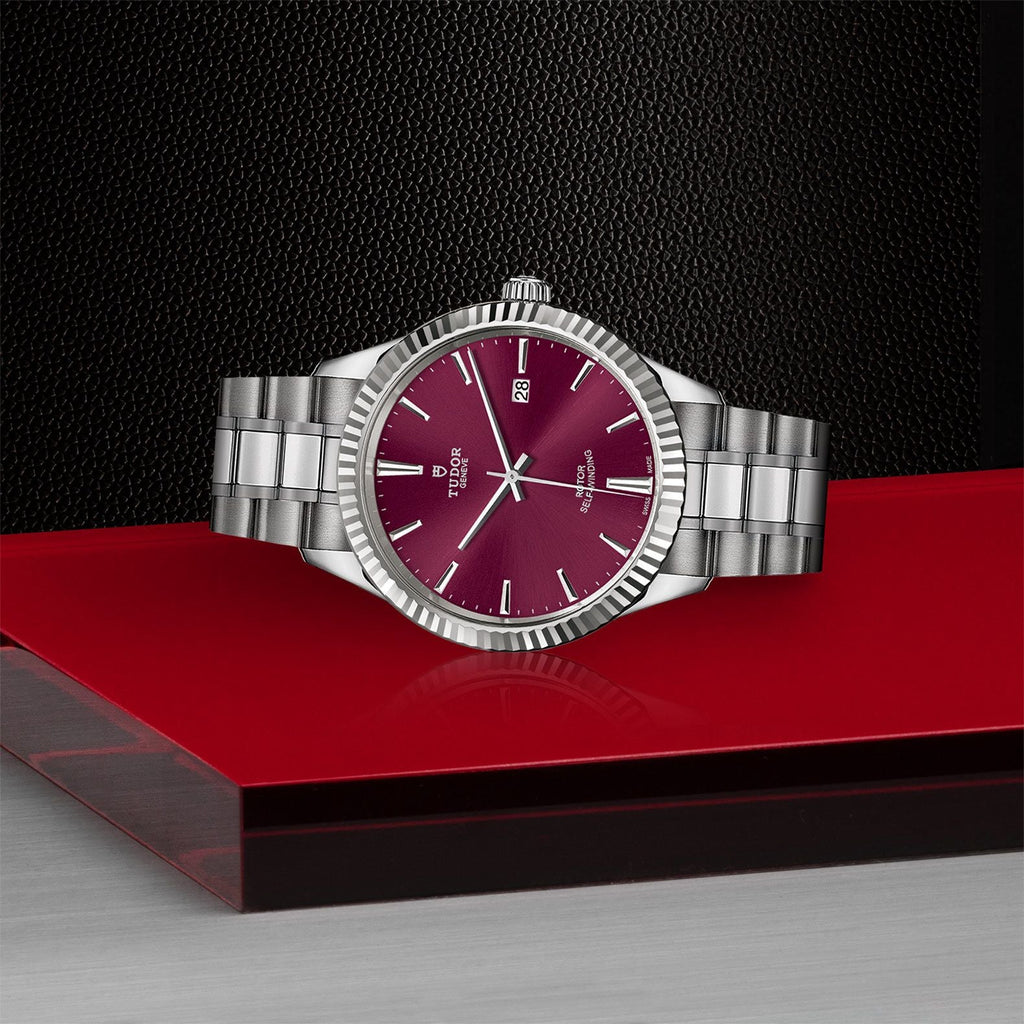 Tudor Style Automatic Burgundy Red Dial Silver Steel Strap Watch for Men - M12710-0015 Buy Now By Tudor