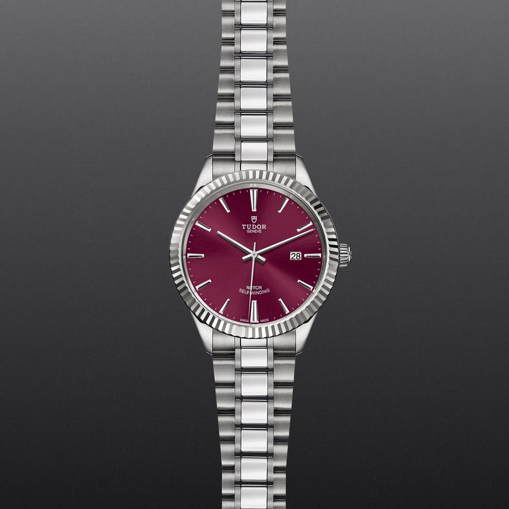 Tudor Style Automatic Burgundy Red Dial Silver Steel Strap Watch for Men - M12710-0015 Buy Now By Tudor