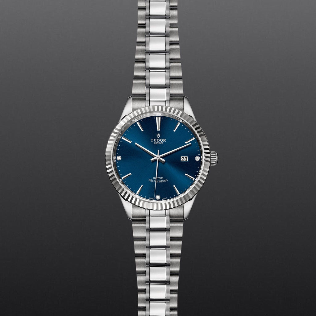 Tudor Style Automatic Diamonds Blue Dial Silver Steel Strap Watch for Men - M12710-0017 Buy Now By Tudor