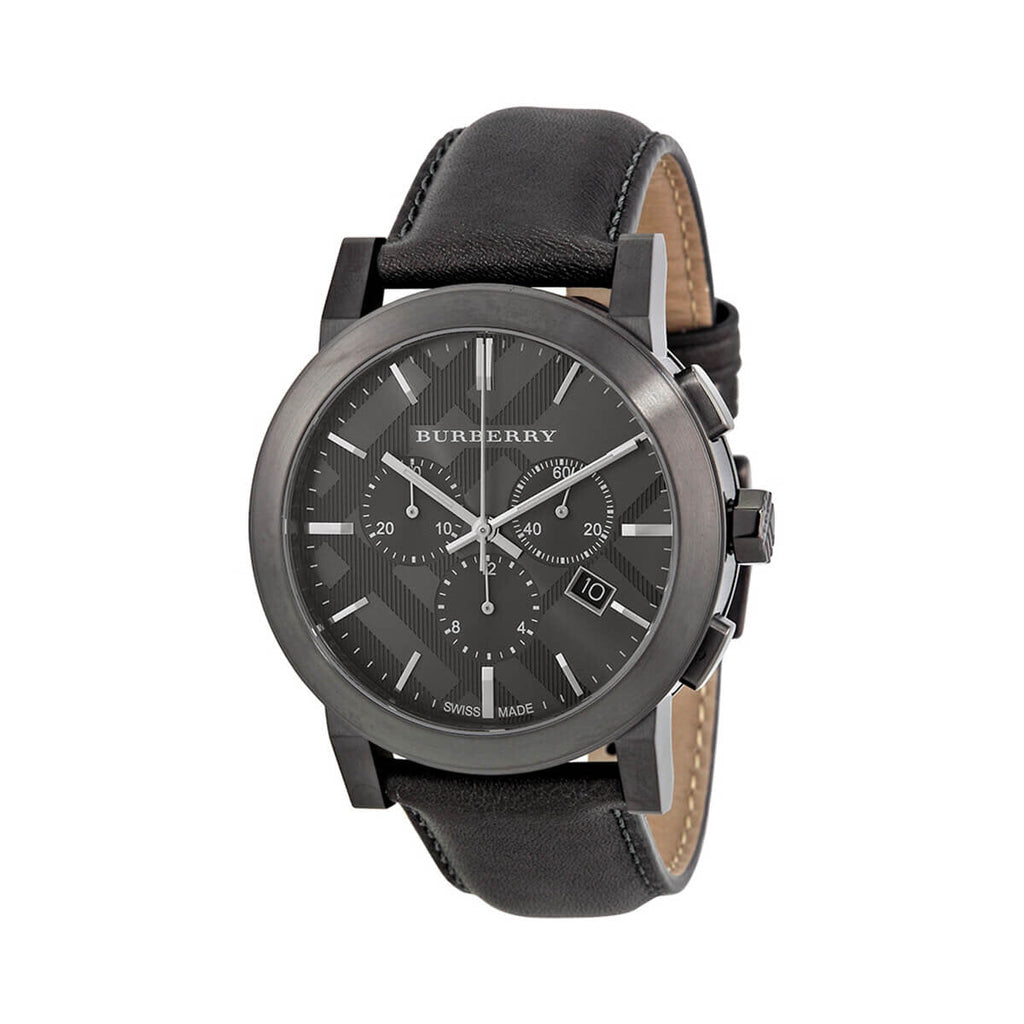 Burberry The City Chronograph Ion Plated Grey Dial Grey Leather Strap Watch for Men - BU9384 Buy Now By Burberry
