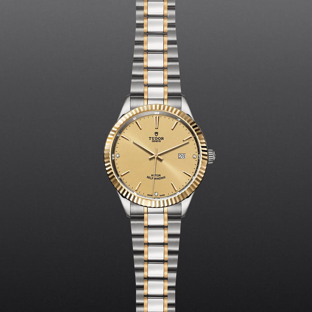 Tudor Style Automatic Diamonds Gold Dial Two Tone Steel Strap Watch for Men - M12713-0007 Buy Now By Tudor
