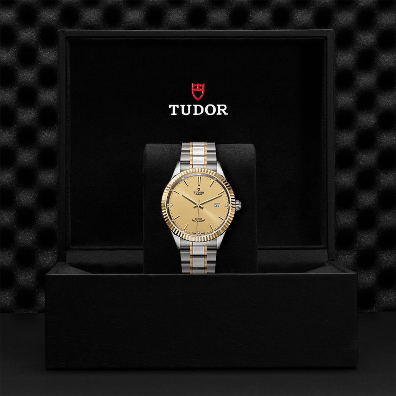 Tudor Style Automatic Diamonds Gold Dial Two Tone Steel Strap Watch for Men - M12713-0007 Buy Now By Tudor