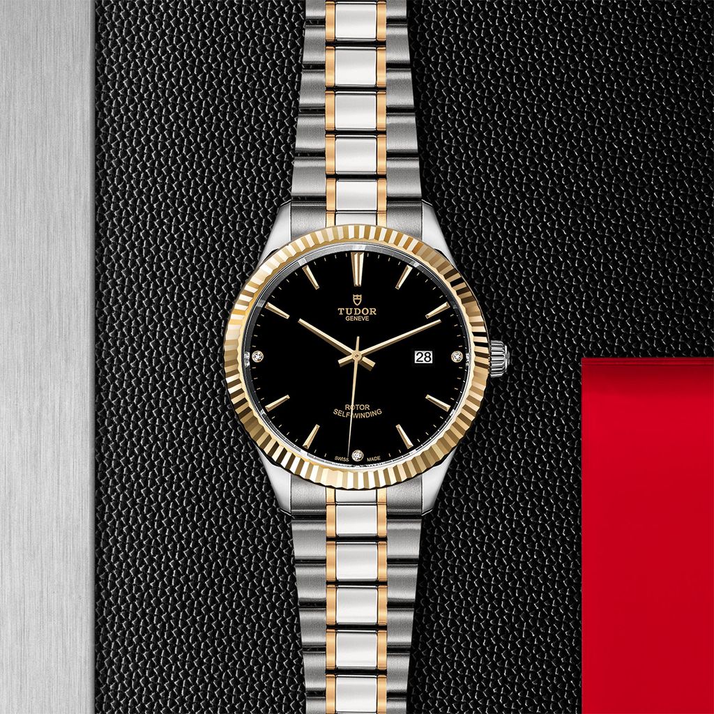 Tudor Style Automatic Diamonds Black Dial Two Tone Steel Strap Watch for Men - M12713-00011 Buy Now By Tudor