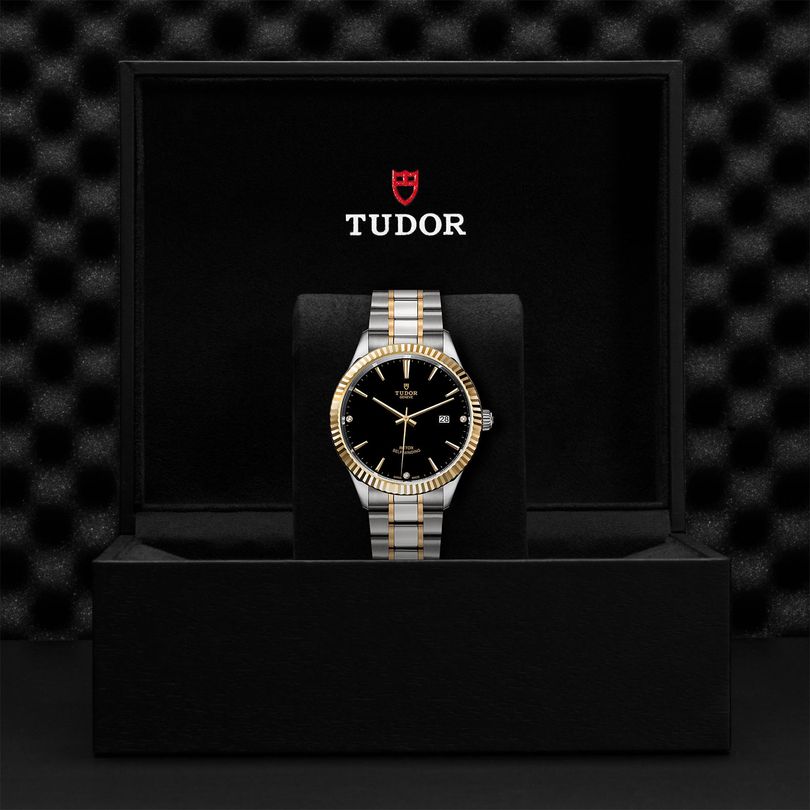 Tudor Style Automatic Diamonds Black Dial Two Tone Steel Strap Watch for Men - M12713-00011 Buy Now By Tudor