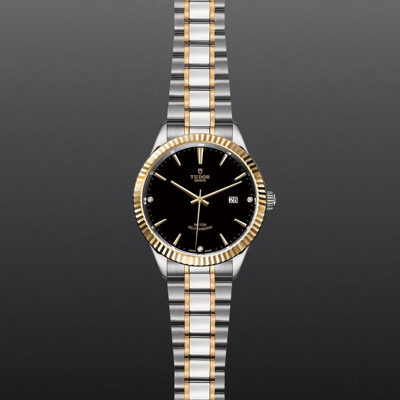 Tudor Style Automatic Diamonds Black Dial Two Tone Steel Strap Watch for Men - M12713-00011 Buy Now By Tudor