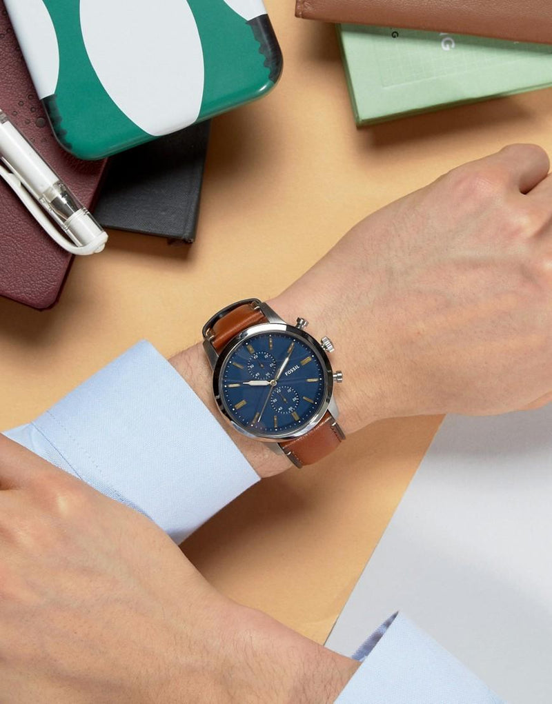 Fossil Townsman Chronograph Blue Dial Brown Leather Strap Watch for Men - FS5279 Buy Now By Fossil