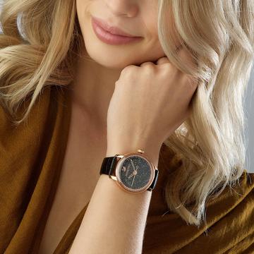 Swarovski Crystalline Hours Black Dial Black Leather Strap Watch for Women - 5295377 Buy Now By Swarovski