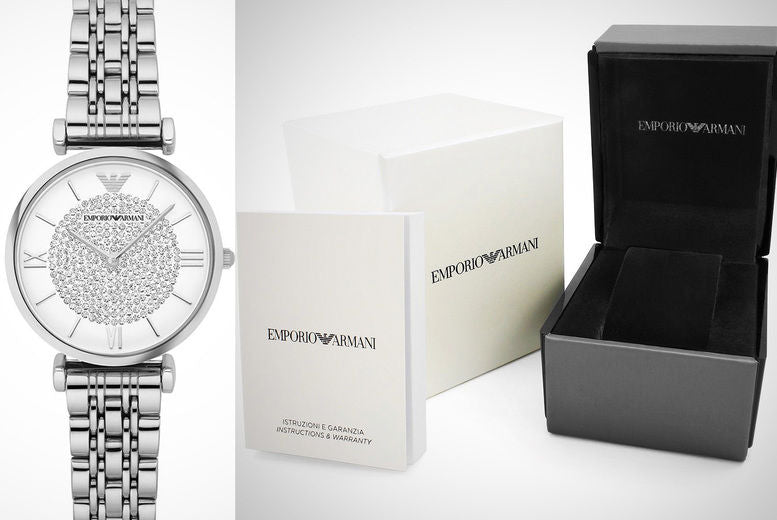 Emporio Armani Gianni T Bar White Crystal Pave Dial Silver Stainless Steel Strap Watch For Women - AR1925 Buy Now By Emporio Armani