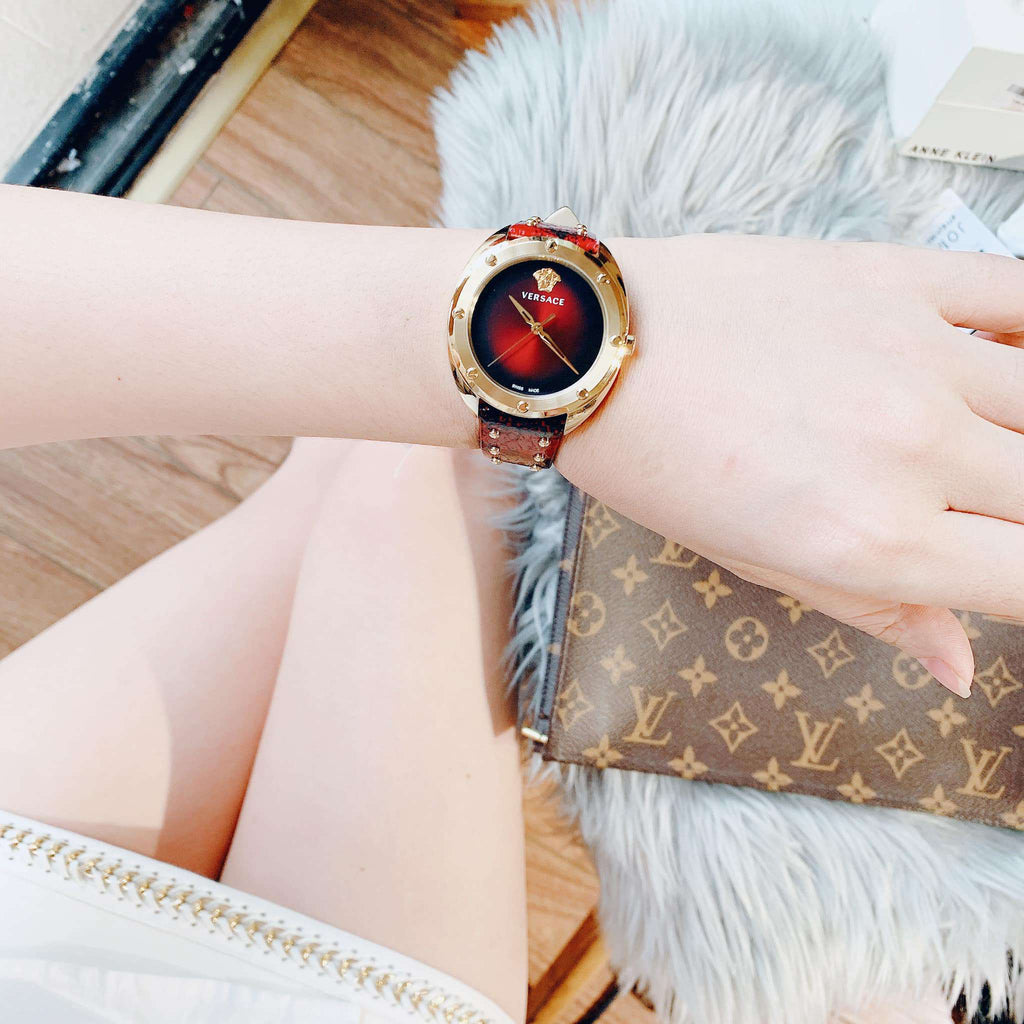 Versace Shadov Quartz Red Dial Red Leather Strap Watch for Women - VEBM00918 Buy Now By Versace