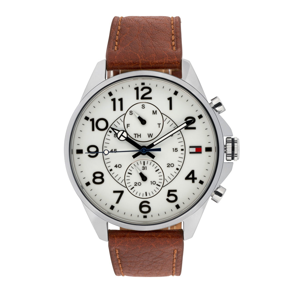Tommy Hilfiger Dean Quartz Multifunction White Dial Brown Leather Strap Watch for Men - 1791274 Buy Now By Tommy Hilfiger
