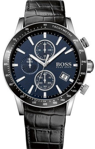 Hugo Boss Rafale Chronograph Quartz Blue Dial Black Leather Strap Watch For Men - HB1513391 Buy Now By Hugo Boss
