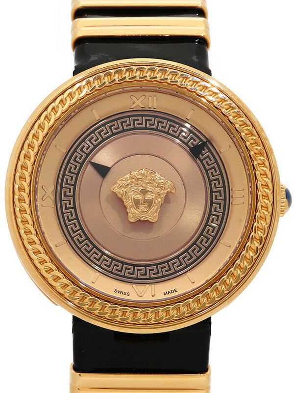 Versace V Metal Icon Gold Dial Black & Gold Strap Watch for Women - VLC030014 Buy Now By Versace