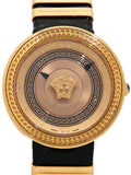 Versace V Metal Icon Gold Dial Black & Gold Strap Watch for Women - VLC030014 Buy Now By Versace