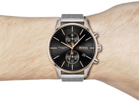 Hugo Boss Associate Black Dial Silver Mesh Bracelet Watch for Men - 1513805 Buy Now By Hugo Boss