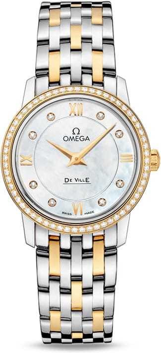 Omega De Ville Prestige Quartz Diamonds Mother of Pearl Dial Two Tone Steel Strap Watch for Women - 424.25.27.60.55.001 Buy Now By Omega