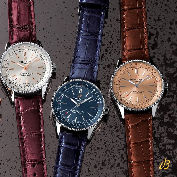 Breitling Navitimer Automatic 35 Blue Dial Blue Leather Strap Watch for Men - A17395161C1P1