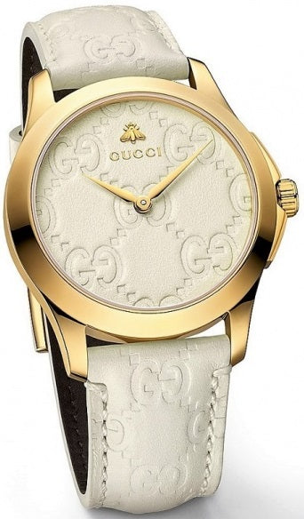 Gucci G Timeless Quartz White Dial White Leather Strap Watch For Women - YA126580A Buy Now By Gucci