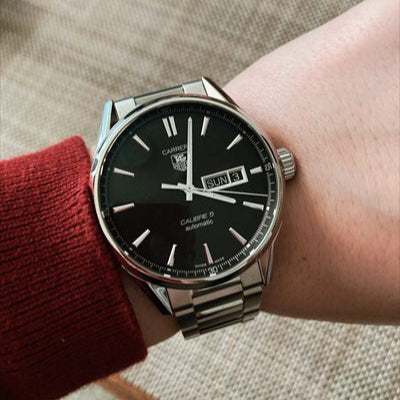 Tag Heuer Carrera Calibre 5 Automatic Black Dial Silver Steel Strap Watch for Men - WAR201A.BA0723 Buy Now By Tag Heuer