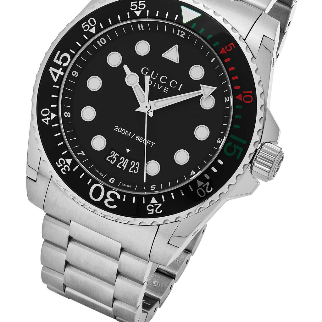 Gucci Dive Analog Black Dial Silver Steel Strap Watch For Men - YA136208 Buy Now By Gucci