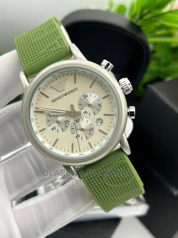 Emporio Armani Chronograph White Dial Green Rubber Strap Watch For Men - AR11022 Buy Now By Emporio Armani