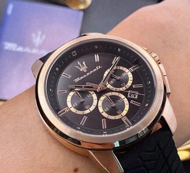 Maserati Successo 44mm Black Rose Gold Dial Black Rubber Strap Watch For Men - R8871621012 Buy Now By Maserati