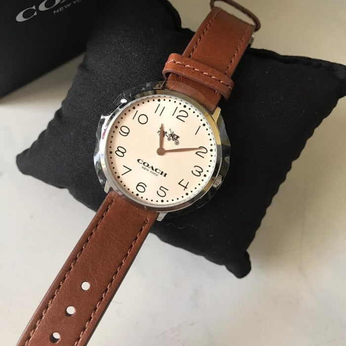 Coach Slim Easton White Dial Brown Leather Strap Watch for Women - 14502682 Buy Now By Coach