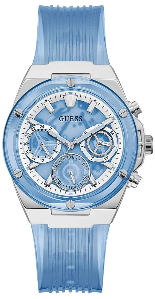 Guess Athena Active Life Clear White Dial Blue Rubber Strap Watch for Women - GW0409L1 Buy Now By Guess