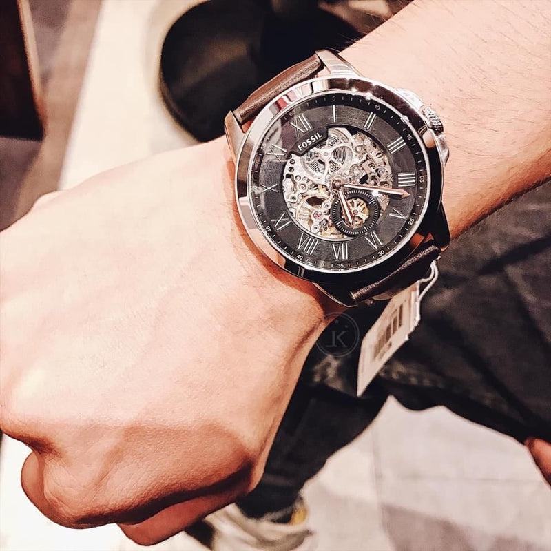 Fossil Grant Automatic Skeleton Black Dial Brown Leather Strap Watch for Men - ME3095 Buy Now By Fossil