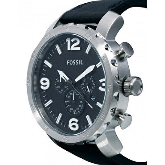 Fossil Nate Chronograph Black Dial Black Leather Strap Watch for Men - JR1436 Buy Now By Fossil