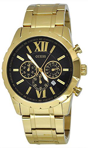 Guess Optic Multifunction Black Dial Gold Steel Strap Watch for Men - W0193G1 Buy Now By Guess