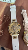 Guess Queen Quartz Gold Dial White Silicone Strap Watch For Women - GW0536L2 Buy Now By Guess