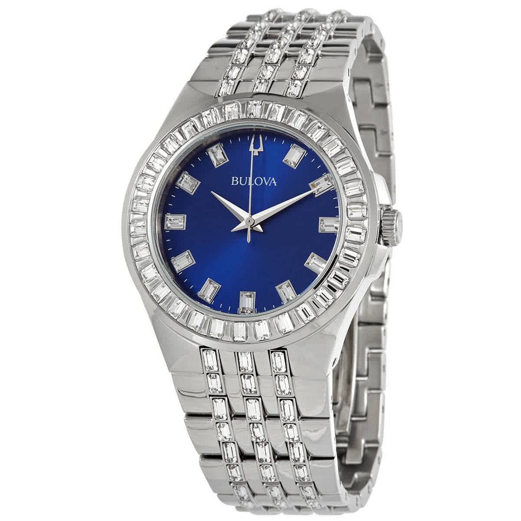 Bulova Phantom Baguette Crystal Blue Dial Silver Steel Strap Watch for Men - 96A254 Buy Now By Bulova