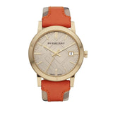 Burberry The City Gold Dial Orange Leather Strap Watch for Women - BU9016 Buy Now By Burberry
