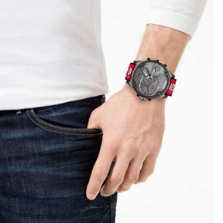 Diesel Mr Daddy 2.0 Chronograph Grey Dial Red Rubber Strap Watch For Men - DZ7423 Buy Now By Diesel