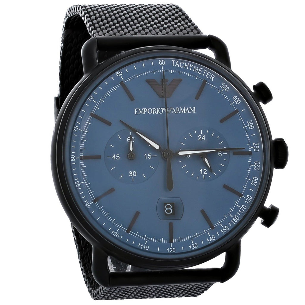 Emporio Armani Aviator Chronograph Blue Dial Black Mesh Bracelet Watch For Men - AR11201 Buy Now By Emporio Armani