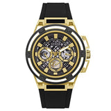 Guess Matrix Multifunction Gold Dial Black Rubber Strap Watch For Men - GW0423G2 Buy Now By Guess