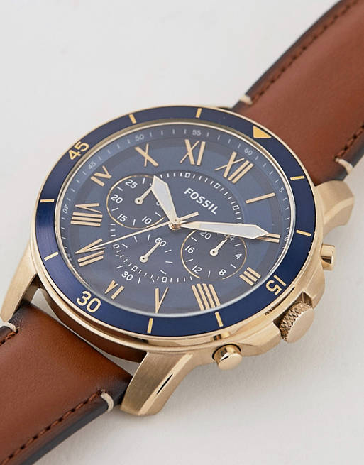 Fossil Grant Sport Chronograph Blue Dial Brown Leather Strap Watch for Men - FS5268 Buy Now By Fossil