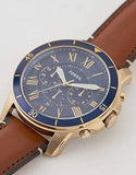 Fossil Grant Sport Chronograph Blue Dial Brown Leather Strap Watch for Men - FS5268 Buy Now By Fossil