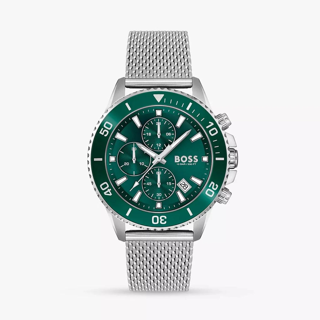 Hugo Boss Admiral Green Dial Silver Mesh Bracelet Watch for Men - 1513905 Buy Now By Hugo Boss