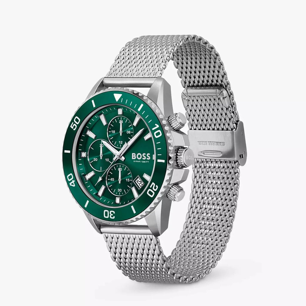 Hugo Boss Admiral Green Dial Silver Mesh Bracelet Watch for Men - 1513905 Buy Now By Hugo Boss