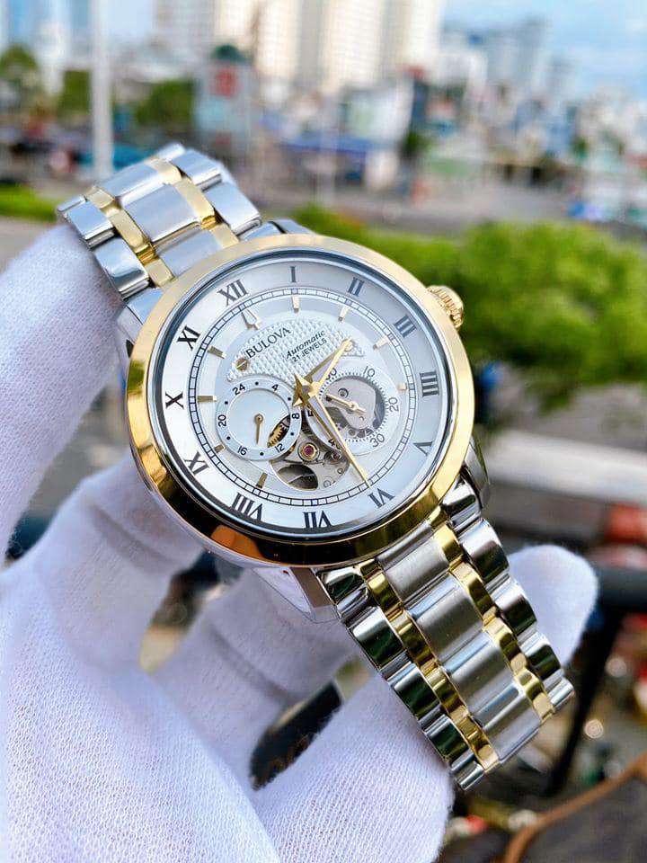 Bulova BVA Skeleton Silver Dial Two Tone Steel Strap Watch for Men - 98A230 Buy Now By Bulova