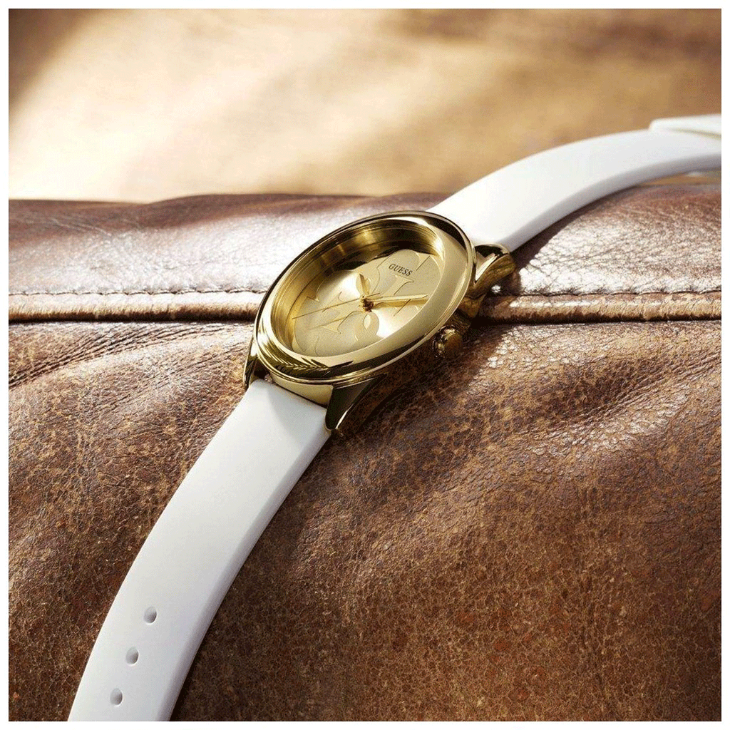 Guess G-Twist Gold Dial White Rubber Strap Watch for Women - W0911L7 Buy Now By Guess