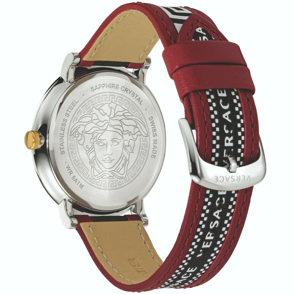 Versace V Circle Silver Dial Two Tone Leather Strap Watch for Men - VEBQ01319 Buy Now By Versace