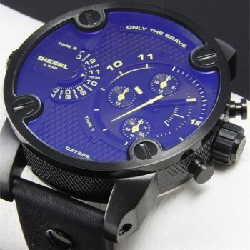 Diesel Little Daddy Blue Dial Black Leather Strap Watch For Men - DZ7257 Buy Now By Diesel