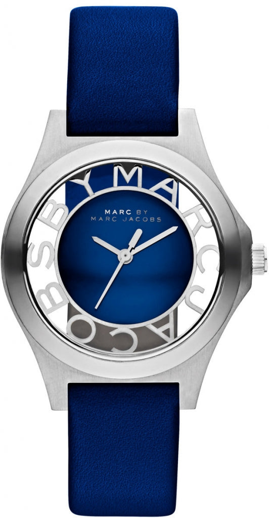 Marc Jacobs Henry Skeleton Blue Dial Blue Leather Strap Watch for Women - MBM1337 Buy Now By Marc Jacobs